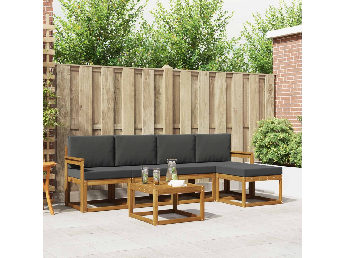 Vidaxl Conjunto De Sofás Para Exterior 6 Unid. Natural E Antracite