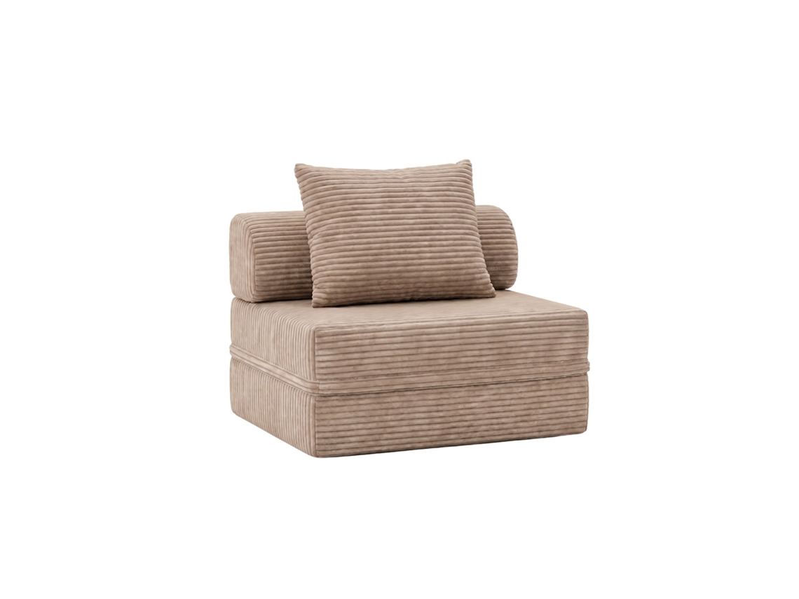 Sofá Modular 1 Lugar Convertível Veludo Listado Taupe SKOFFA