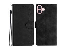 Capa Em Couro Pu Com Suporte, Para Iphone 16 Plus Preto