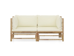 Maison Exclusive - 2 Pcs Conjunto Lounge De Jardim Bambu C/ Almofadões Branco Nata