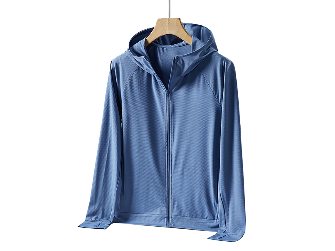 Jaqueta de proteção solar UPF 50+ para homem leve full zip com capuz manga longa azul XL para pesca e trilhas S/MARCA