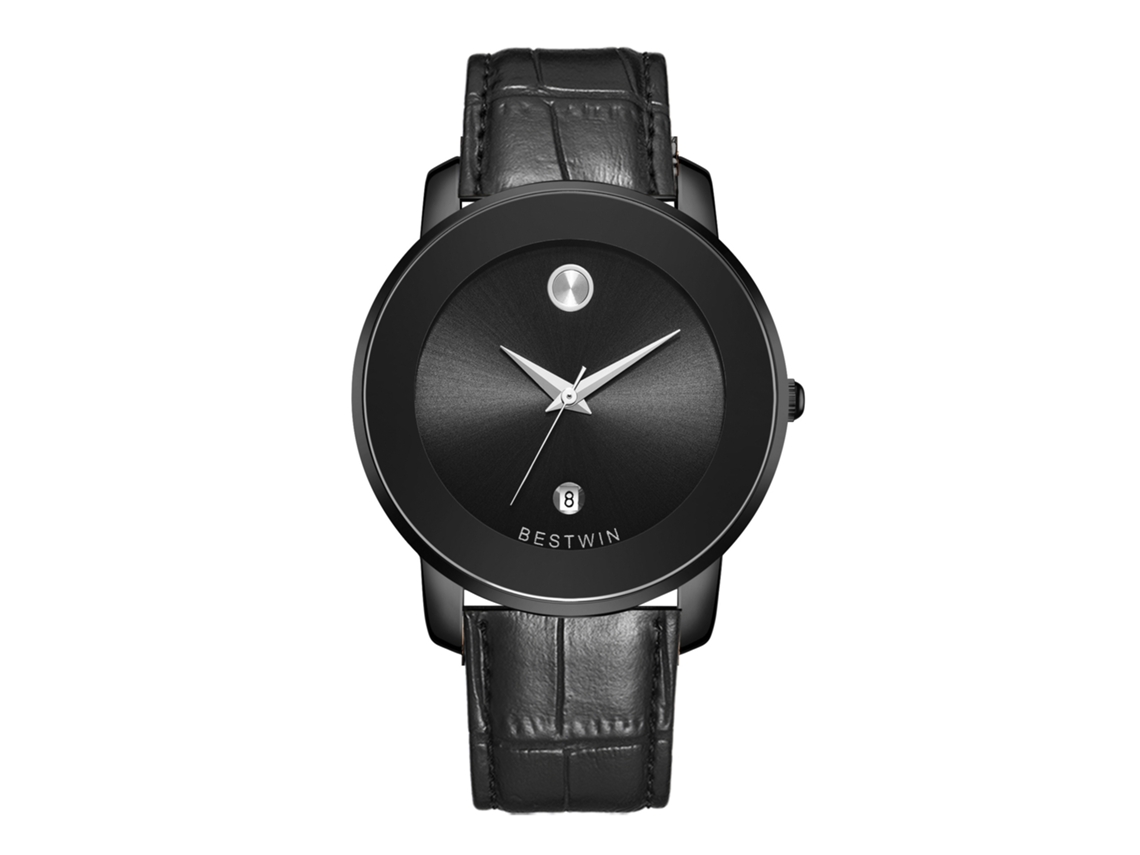 Relógio de Quartzo Masculino MDUG (preto Pulseira de Couro)