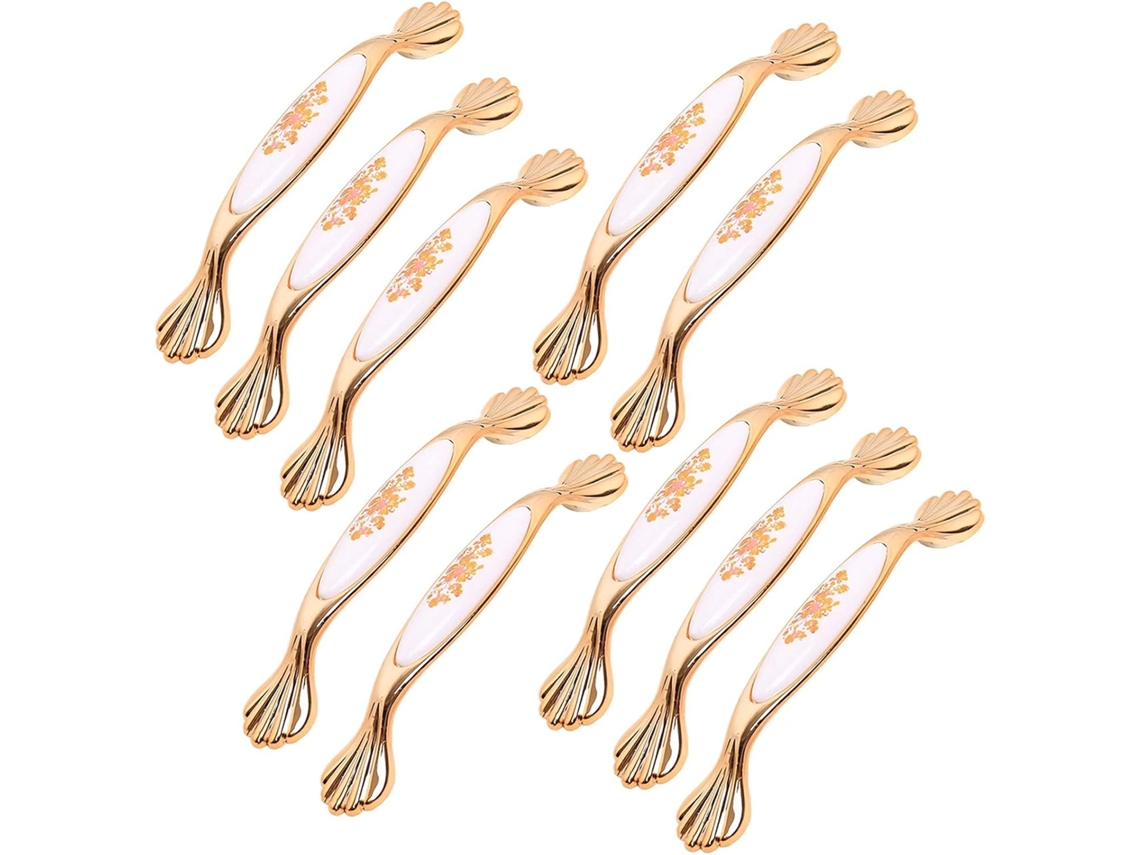 Conjunto De 10 Puxadores Cerâmica Dourada Para Portas Armários, Com Estampa Floral, Ideais Para Armários, Gavetas E