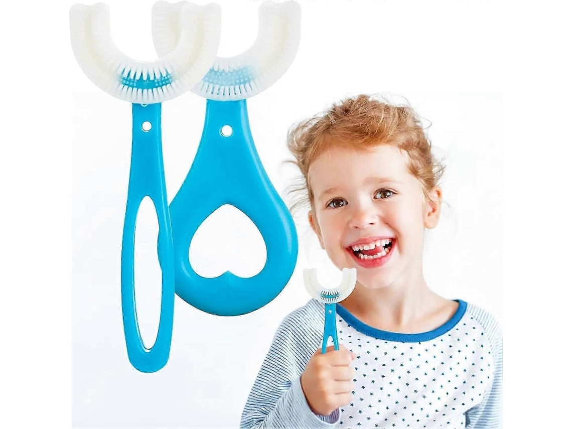 Crianças U em Forma de Escova Dentes, Dentes Silicone Macia Limpeza da Cabeça, 2 12 Anos Ida 4pcs GOKOCO (azul)