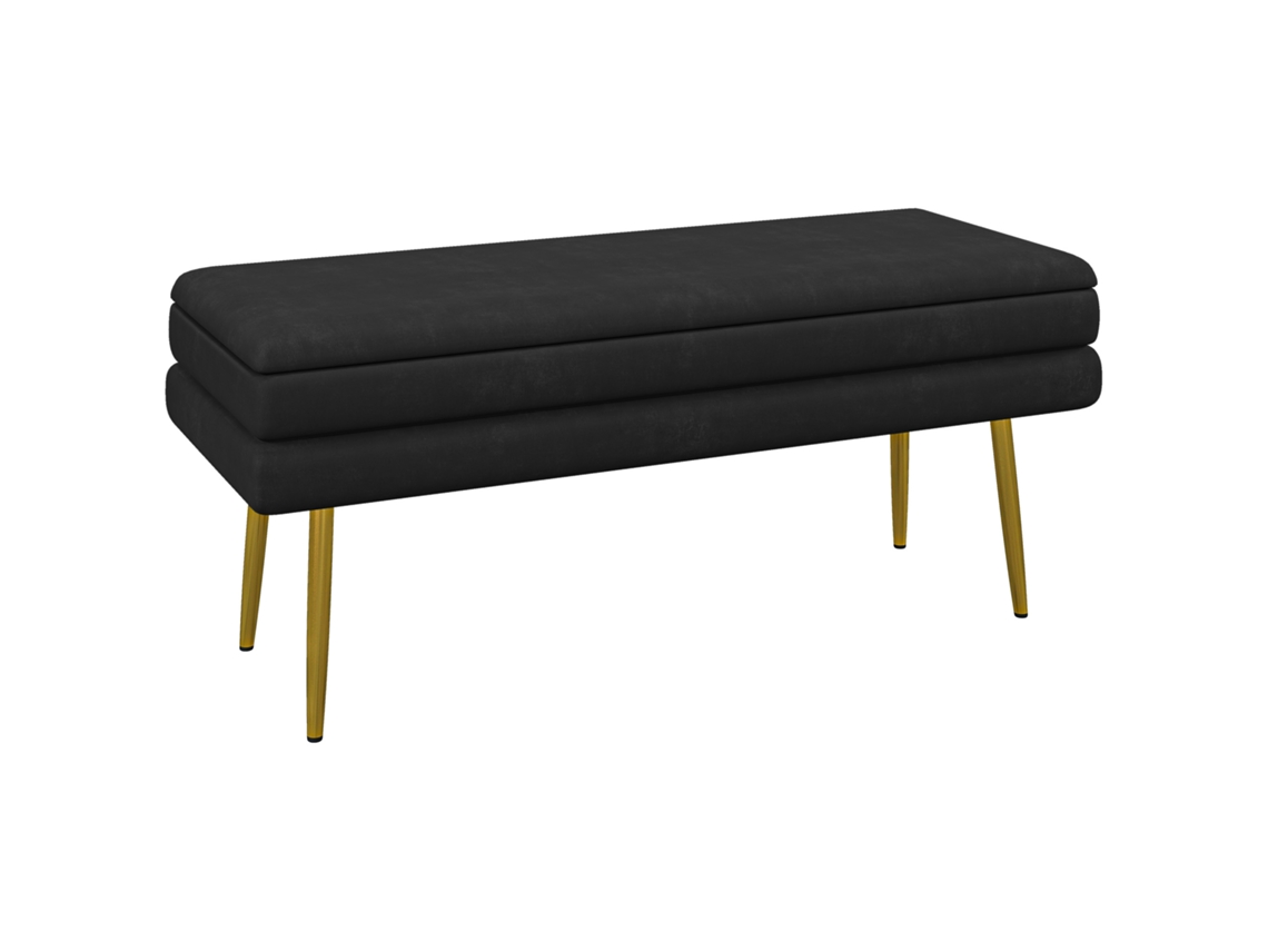 Banco 2 em 1 com espaço de armazenamento, assento de veludo e pés de aço 100x37,5x42 cm preto e dourado PONTOCASA