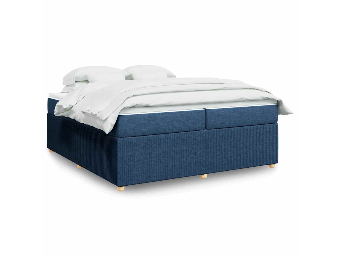 Cama Com Molas/colchão 200x200 Cm Tecido Azul