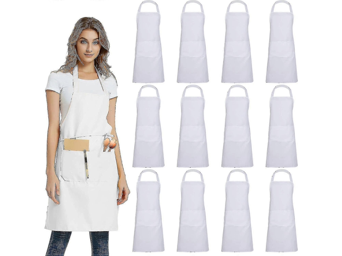 Delantal Evago 12 Pack com 2 Bolsos Lisos Unissex Comercial Preto Resistente Leve 97% Poliéster 3% Algodão Blanco