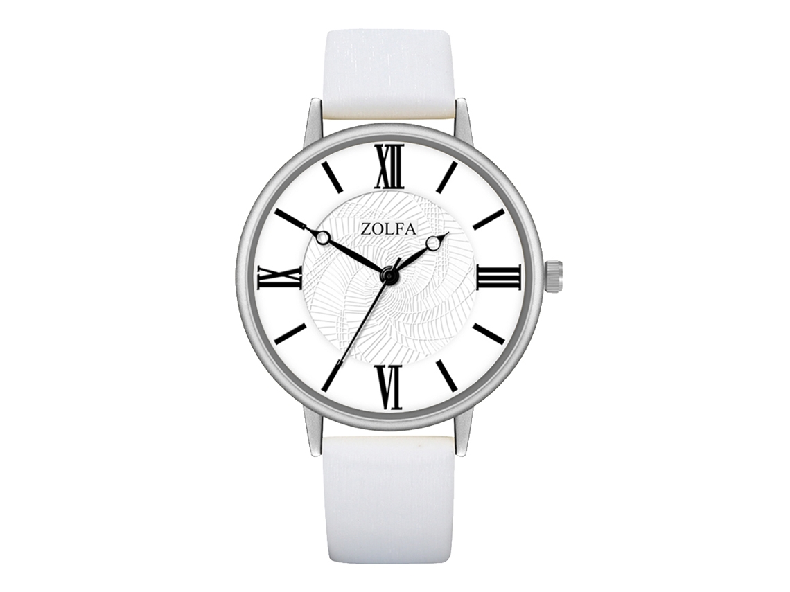 Relógio Feminino de Moda com Pulseira de Couro Pu, Mostrador Redondo, Quartzo (branco)