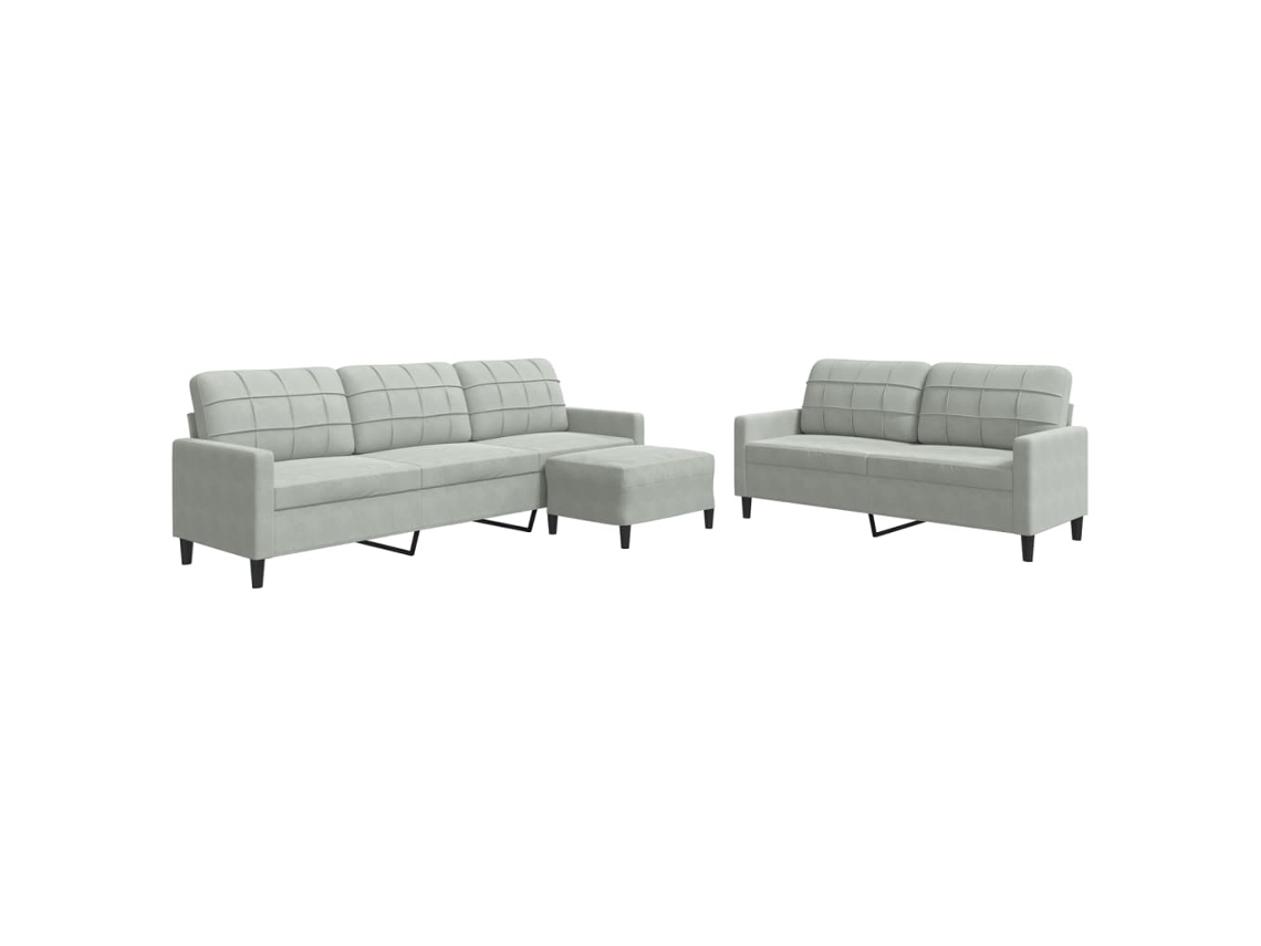 Maison Exclusive - 3 Pcs Conjunto De Sofás Com Almofadões Veludo Cinzento-claro