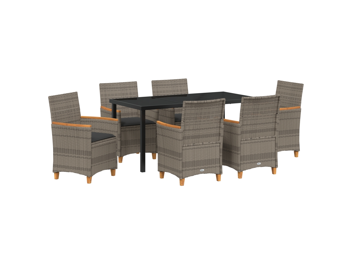 Conjunto 7 De Jantar De Jardim Com E Travesseiros Vidaxl Cinza De Rattan Pe