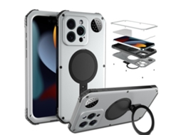 Suporte Casa Para Iphone 15 Pro Max Pele Sintética Magnética Prateado