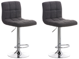 Conjunto de 2 banquetas de bar com design retrô moderno, costura quadrada em tecido cinza e metal cromado 10_0006728