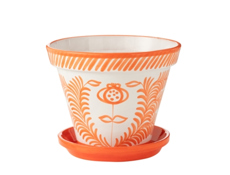Vaso C/ Prato J Line Cerâmica Laranja Xl