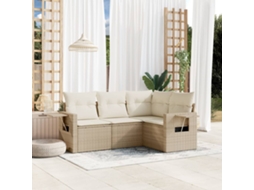 Vidaxl 4 Pcs Conjunto De Sofás Para Jardim C/ Almofadões Vime Pe Bege