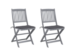 Vidaxl Cadeiras Exterior Dobráveis C/ Almofadões 2 Pcs Acácia Maciça