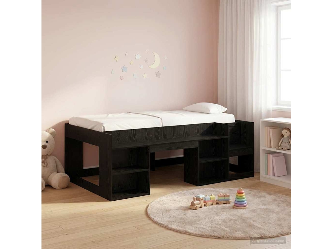 Vidaxl Estrutura De Cama Infantil Com Armazenamento Carvalho Preto