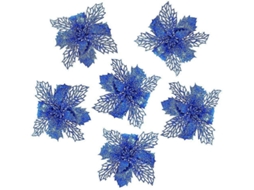 Conjunto De 6 Flores Artificiais Brilhantes Para Casamento E Decoração De Árvore De Natal Hengjian (azul)