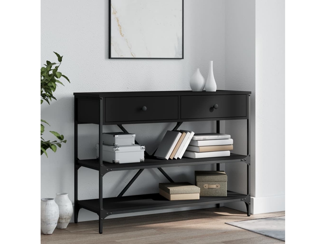 Vidaxl Mesa Consola C/ Gavetas/prateleiras Derivados De Madeira Preto