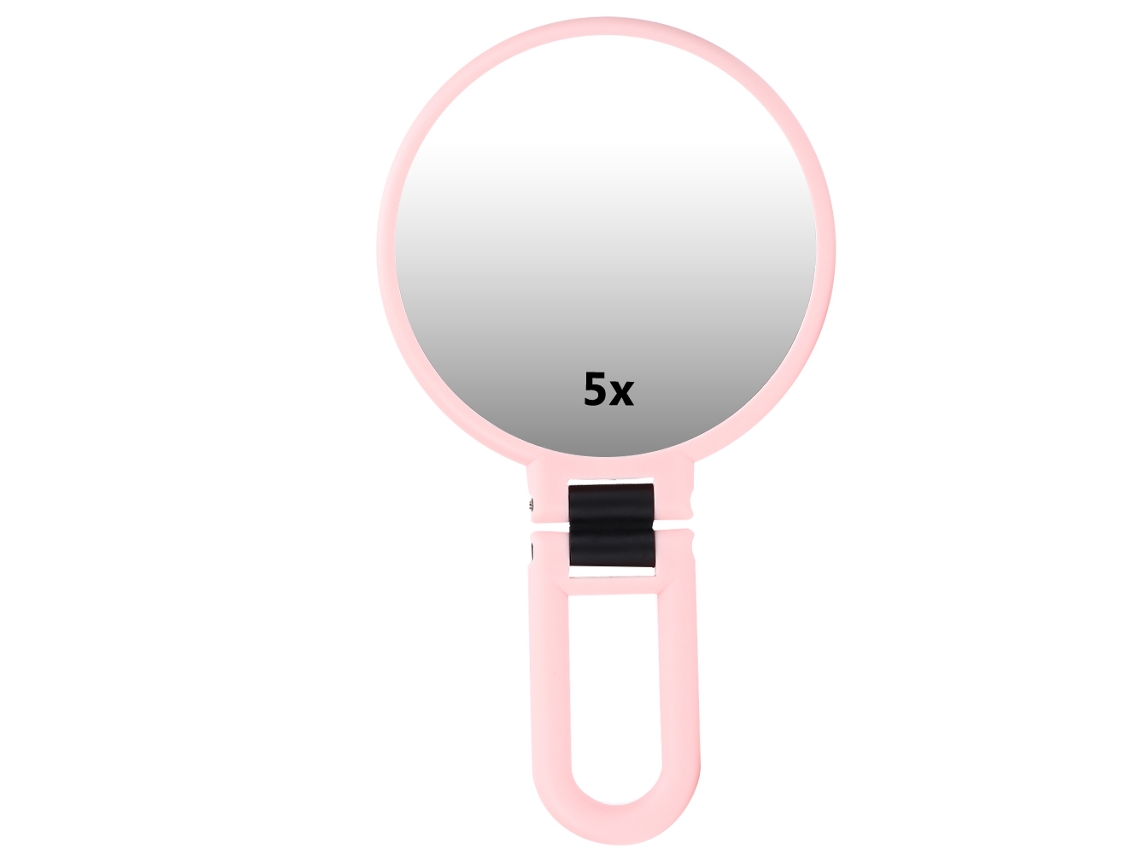 Espejo De Maquillaje Plegable Ajustable Con 5x Aumento Portátil Para Viajes Color Rosa