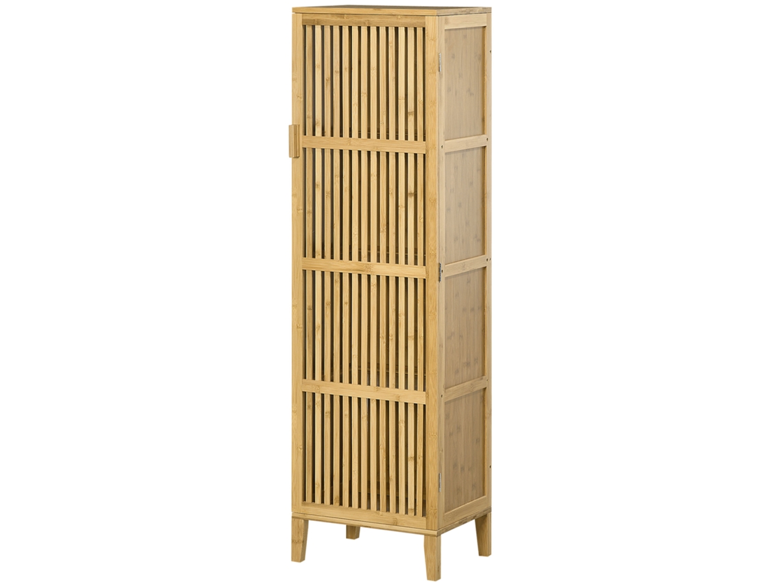 Unidade Bambu 40x30x140cm Com Prateleiras E Porta Ripas, Banheiro Quarto