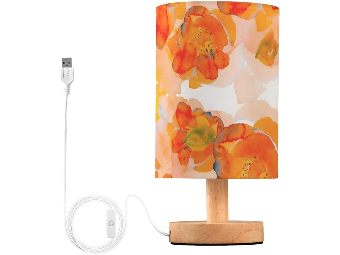 Abajur De Mesa Mnsruu Corn Poppy Orange Flower Com Luz Led E Cúpula Tecido, Ideal Para Quarto E Sala De Estar Lâmpada