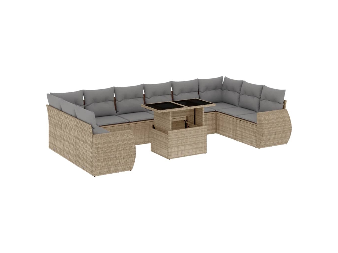 Conjunto de 11 sofás de jardim com almofadões Vime Pe Bege MAISON EXCLUSIVE
