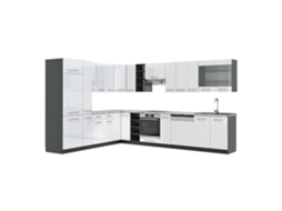 Cozinha de canto Fame-Line, 347 x 257 cm, Mármore PT, Branco brilhante/Antracite VICCO