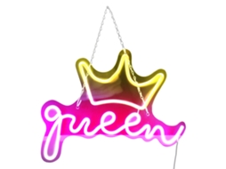 Letreiro Neón Led Coroa Queen Luz Decorativa Usb para Quarto Infantil Aniversário Parede