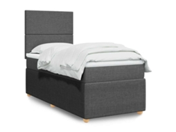 Vidaxl Cama Com Molas/colchão 90x200 Cm Tecido Cinzento-escuro