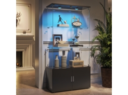 Vitrine em Vidro com Iluminação Led Embutida, Fechadura e Vidro Temperado, 3 Níveis, Ideal para Sala de Estar e Quarto, 78x35x164cm, Preta ROSAHQNDA