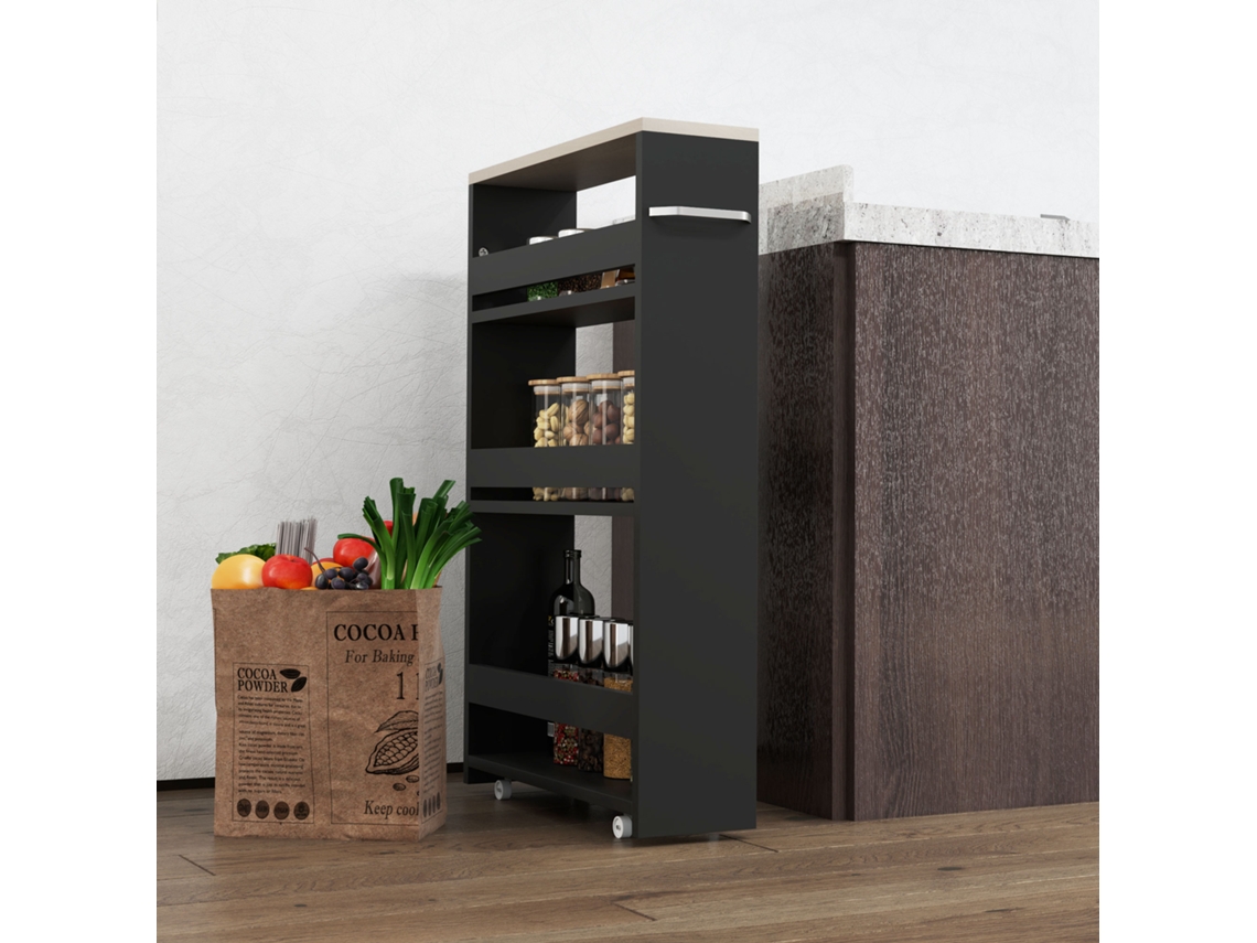 Estante Armazen. C.banho de 3 Níveis Prateleira Estreita com Alça Lateral C/rodas 48x15x80cm Preto