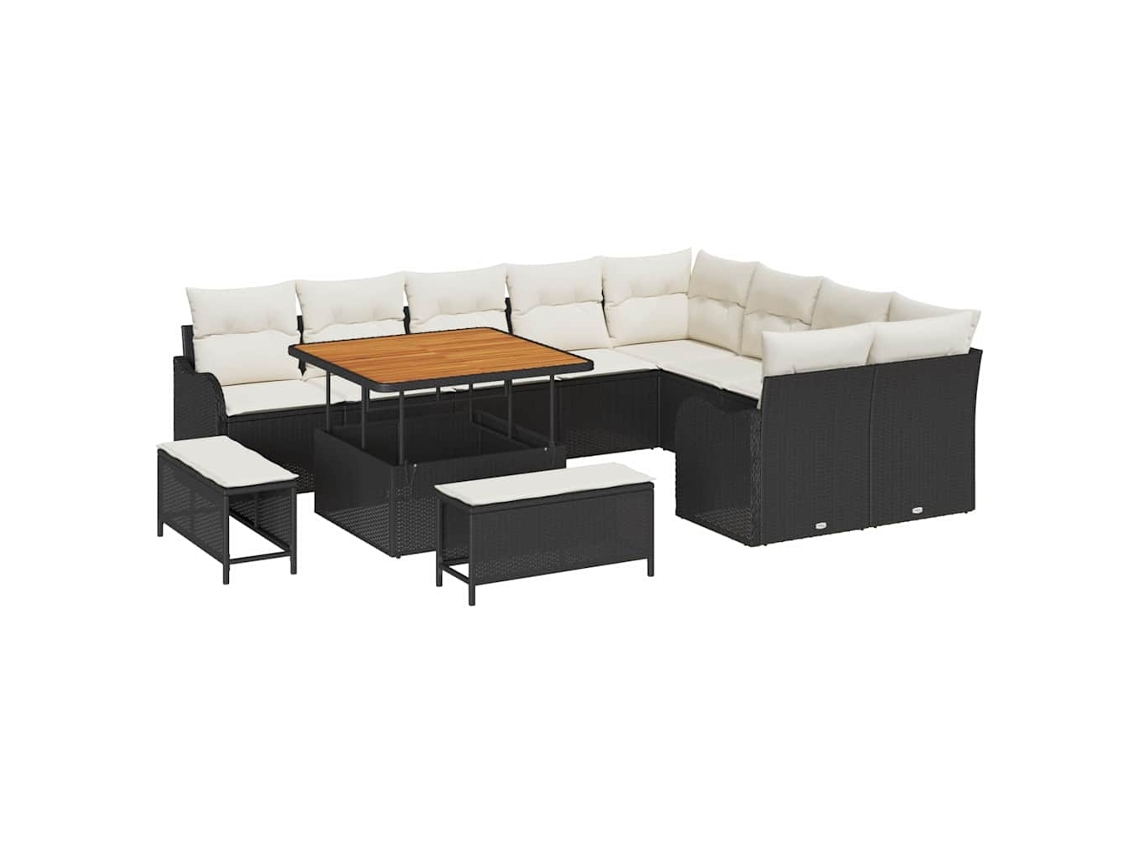 Conjunto 12 Conjunto De Móveis De Jardim Vidaxl Preto Vime Pe (100 X 100 X 71 Cm)