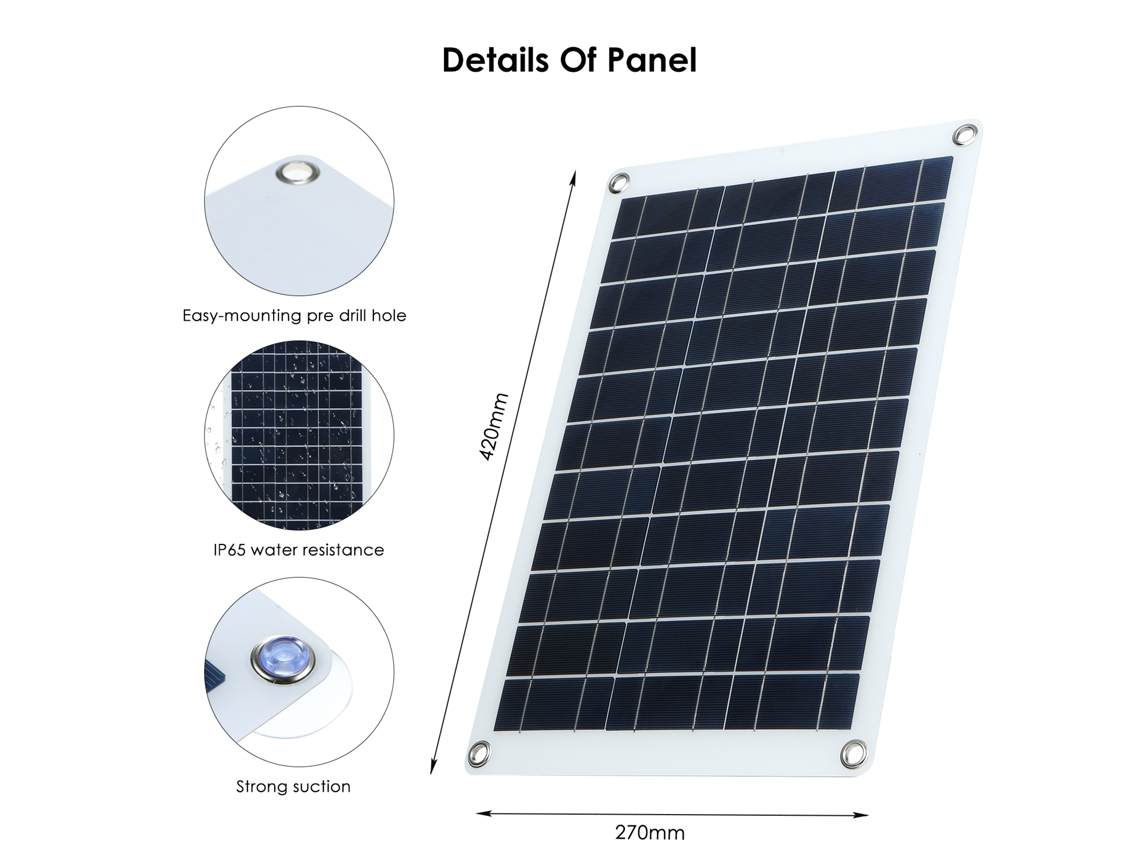 Kit de Painéis Solares Flexíveis 60w 5v/18v Ip65 com Carregador de Carro e Clip Dc Portátil