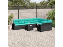 Vidaxl Conjunto De Sofá De Jardim Com 10 Peças E Almofadas Em Rattan Sintético Preto