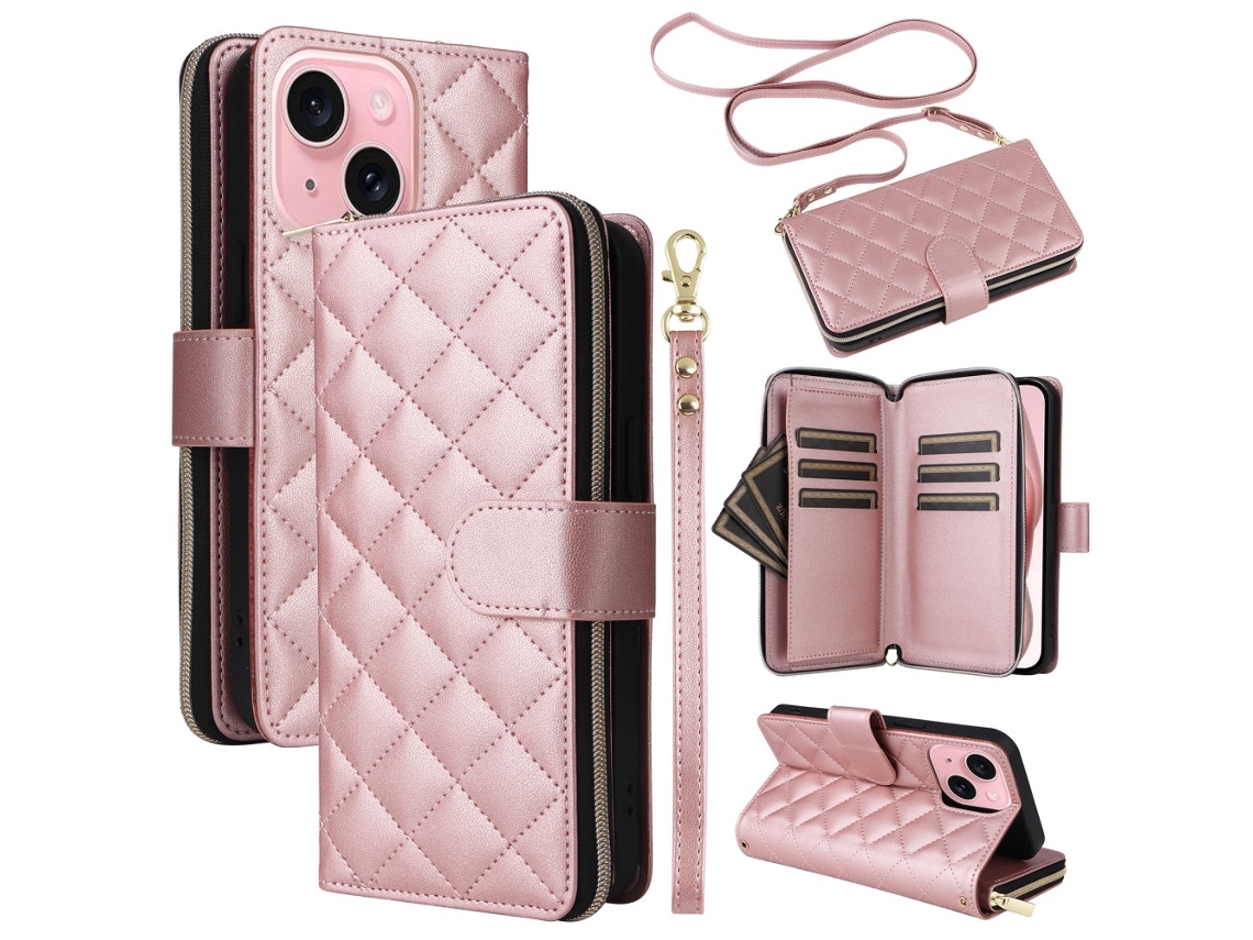 Capa Para Iphone 15 Pele Sintética Rosa