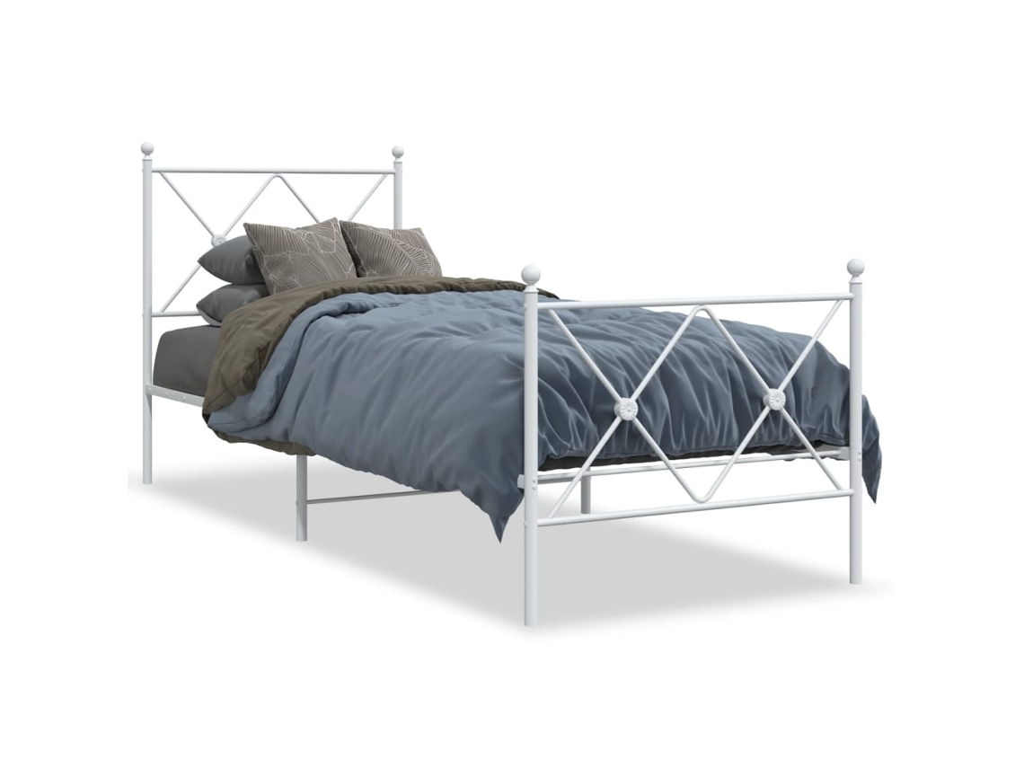 Estrutura de Cama com Cabeceira e Pés 75x190 cm Metal Branco MAISON EXCLUSIVE