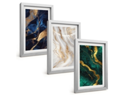 Pinturas Murais Modernaspadrões Abstratos Em Azul E Verde Moldura Prateada Fotos Para O Corredor Espelharte (3 Peças 20x30 Cm)