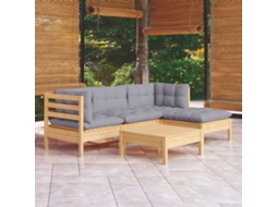 Vidaxl 5 Pcs Conjunto Lounge De Jardim C/ Almofadões Cinza Pinho