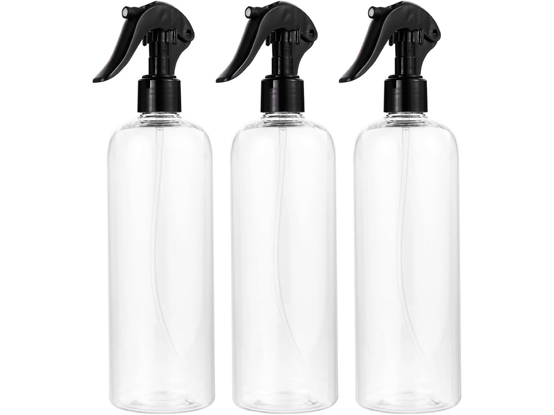 Conjunto De 3 Frascos De Spray De Plástico Preto Recarregáveis De 500ml