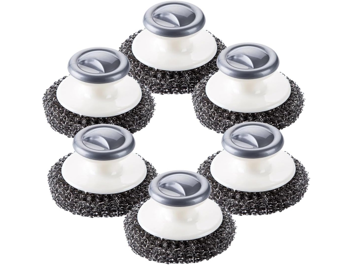 Conjunto De 6 Escovas Para Limpeza Louças E Utensílios Cozinha, Cabo Ergonômico, Em Aço Inoxidável