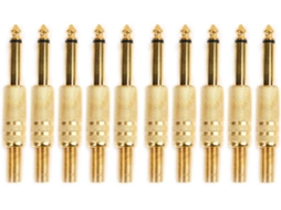 Conjunto de 10 Conectores Macho Mono 6,35 Mm Banhados a Ouro para Soldagem. AQUAFORGE (1/4")