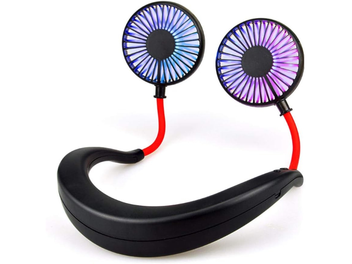 Mini ventilador de pescoço criativo, fácil de usar, USB, azul, preto, 360g, S/MARCA