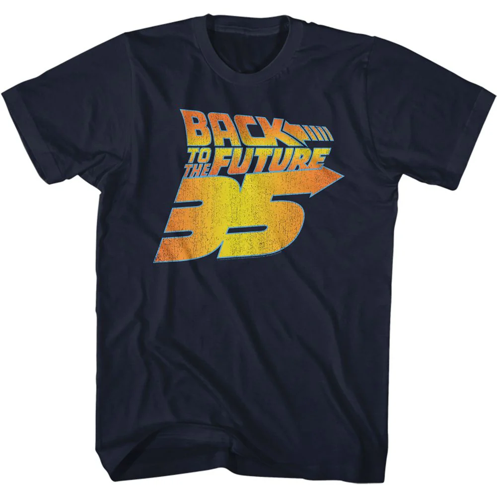 Unisex Adult T-shirt Rockinstone Back To The Future Movie 35th Distressed Navy Sizel