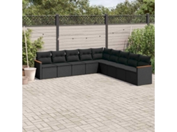 Vidaxl 9 Pcs Conjunto De Sofás P/ Jardim C/ Almofadões Vime Pe Preto