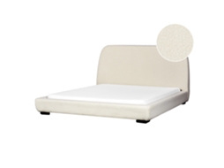 Cama de Casal BELIANI Roisel de Bouclé Creme Claro 160x200
