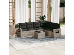 Vidaxl 7 Pcs Conj. Sofás Jardim Com Almofadões Vime Pe Cinzento-claro