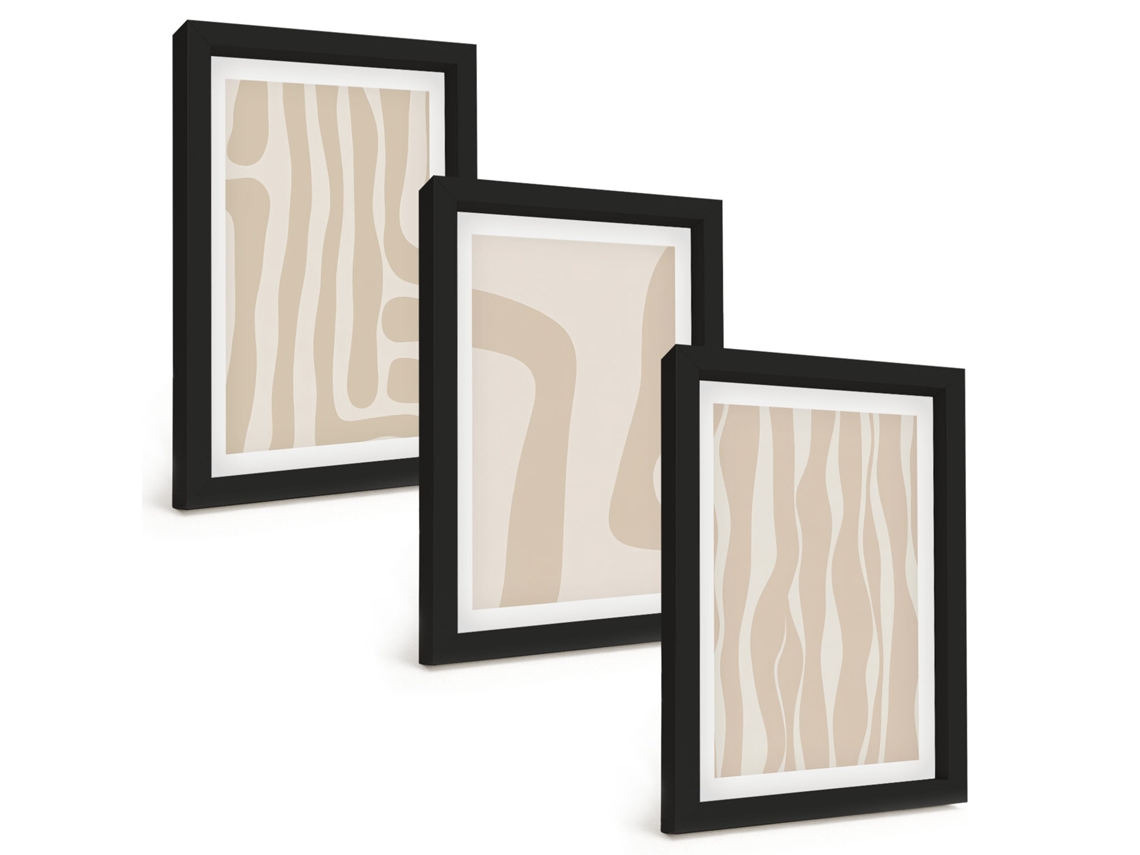 Quadros Decorativos Para Paredepadrões Abstratos Em Estilo Boho Moldura Preta Quadros Para O Escritório Espelharte (3 Peças 20x30 Cm)