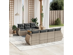 Vidaxl 8 Pcs Conjunto Sofás De Jardim C/ Almofadões Vime Pe Cinzento