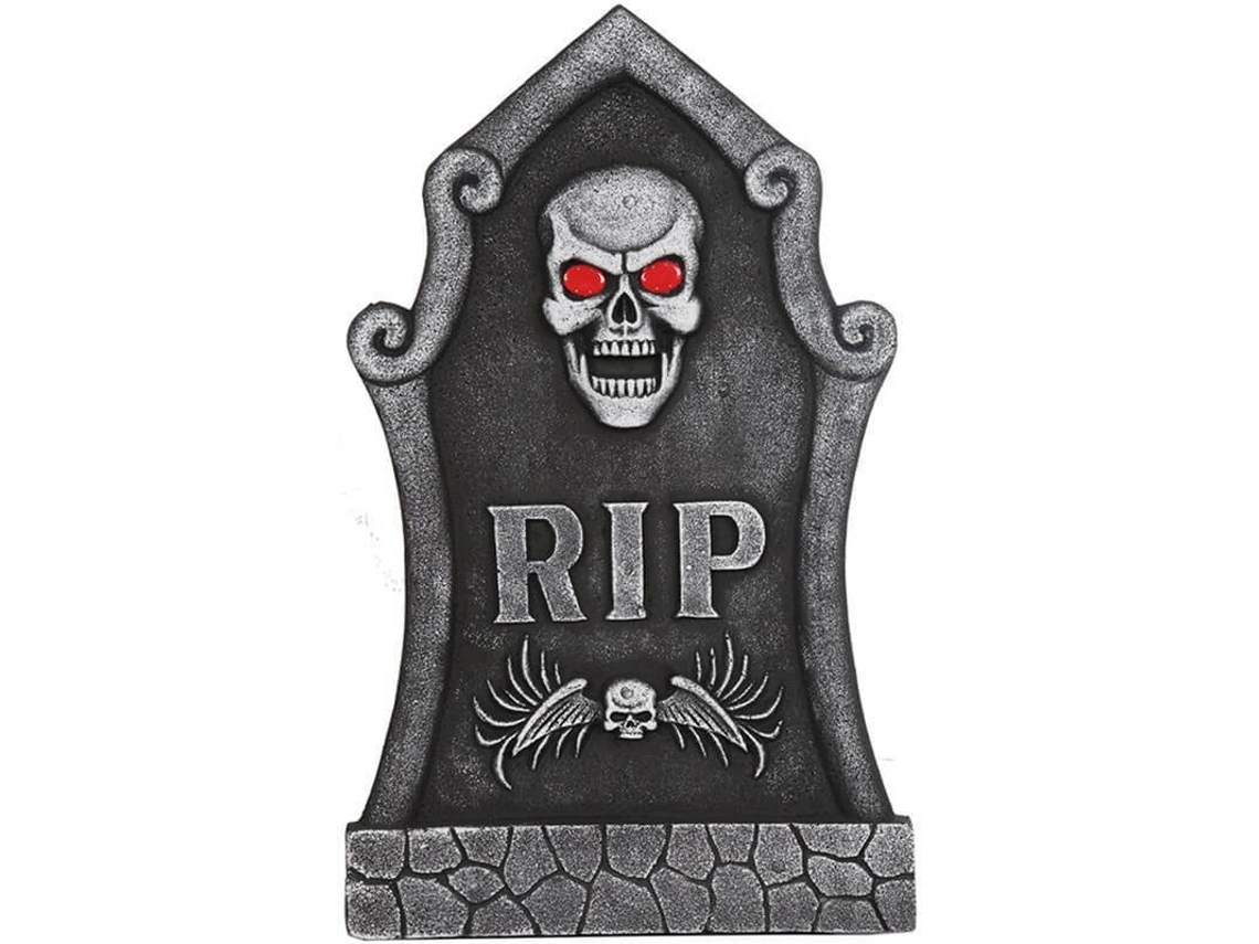 Decorações de Halloween DISFRAZZES Lápide com Caveira e Luz (66 cm)