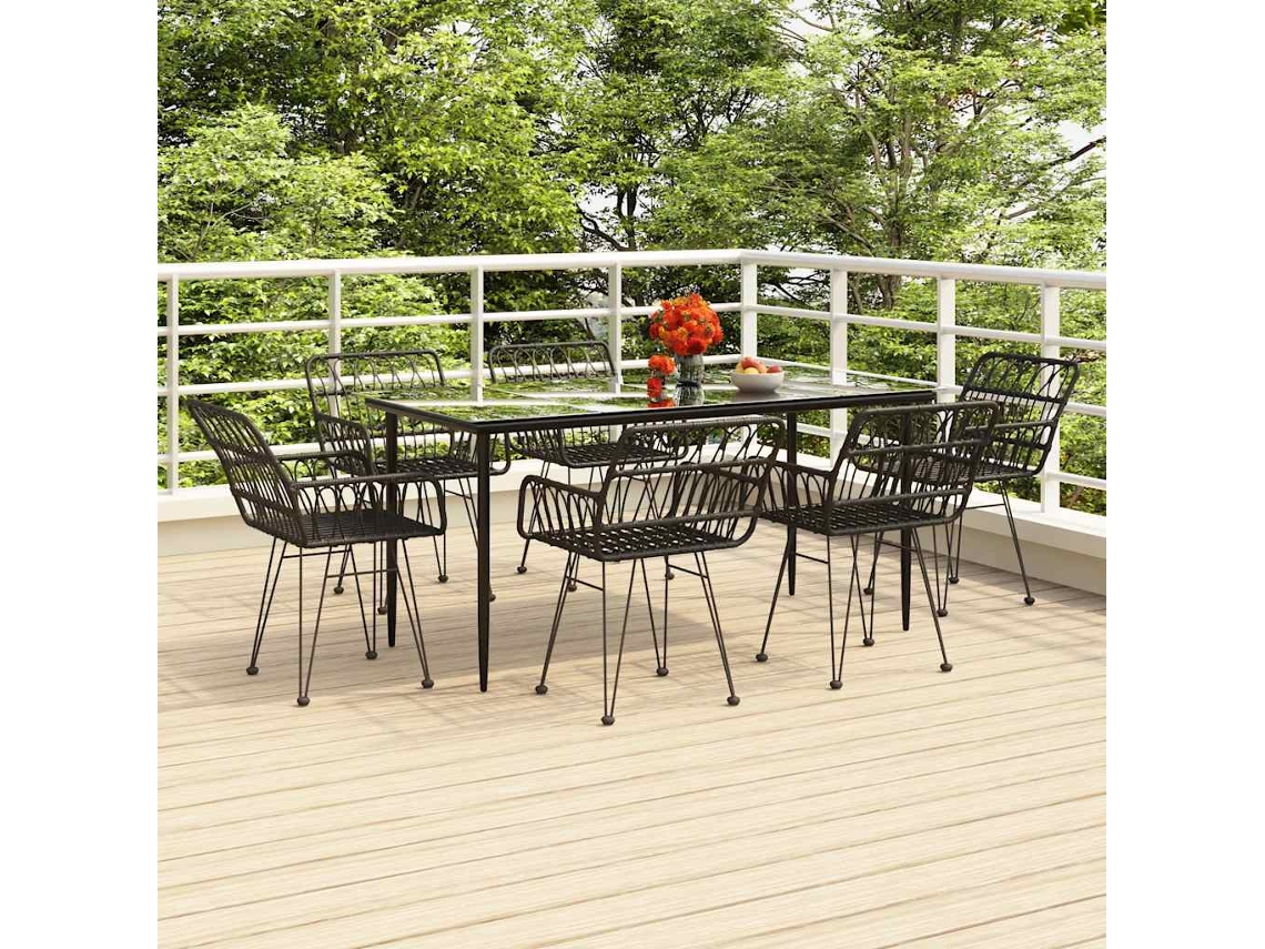 Vidaxl 7 Pcs Conjunto De Jantar Para Jardim Vime Pe Preto